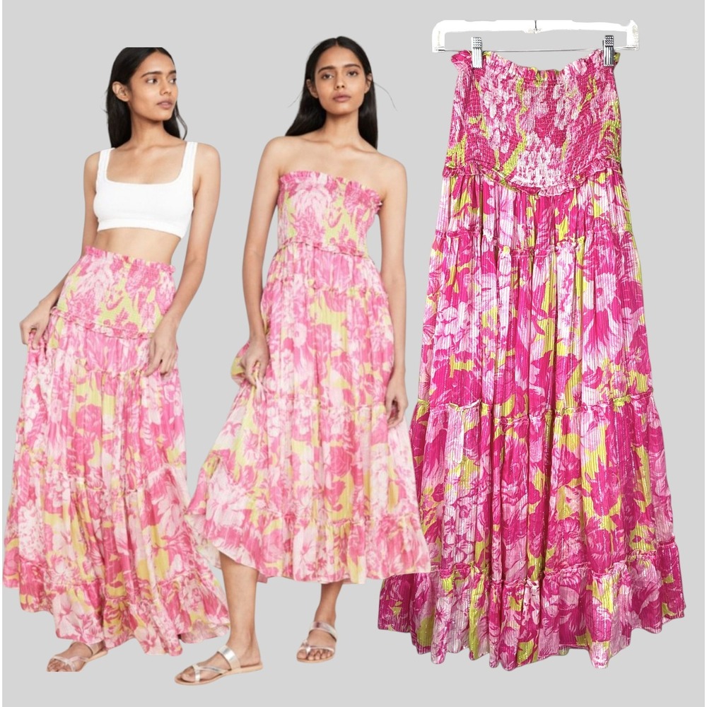 Rococo Sand Womens Ziba Strapless Floral Dress Skirt Size S Pink Vacation Resort